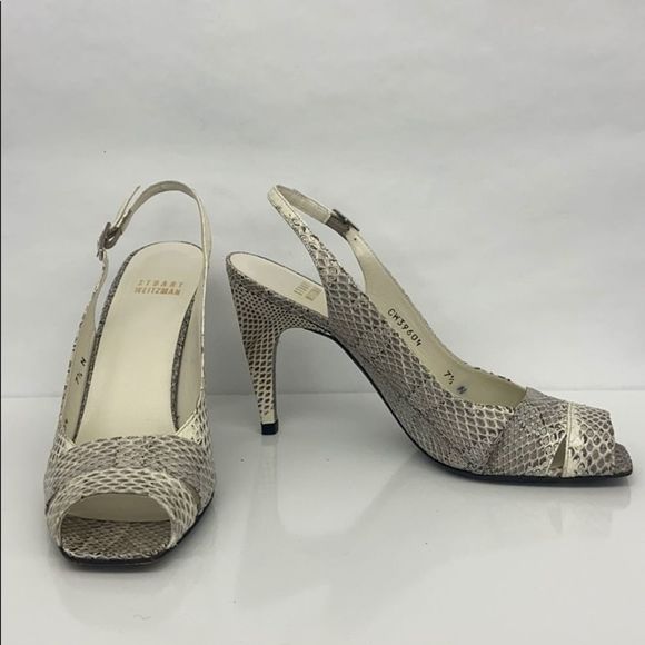Stuart Weitzman Snakeskin Peep toe Sandals Sz 7.5 - Picture 2 of 5